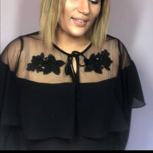 Forever 21 Plus | Black Sheer Embroidered Blouse